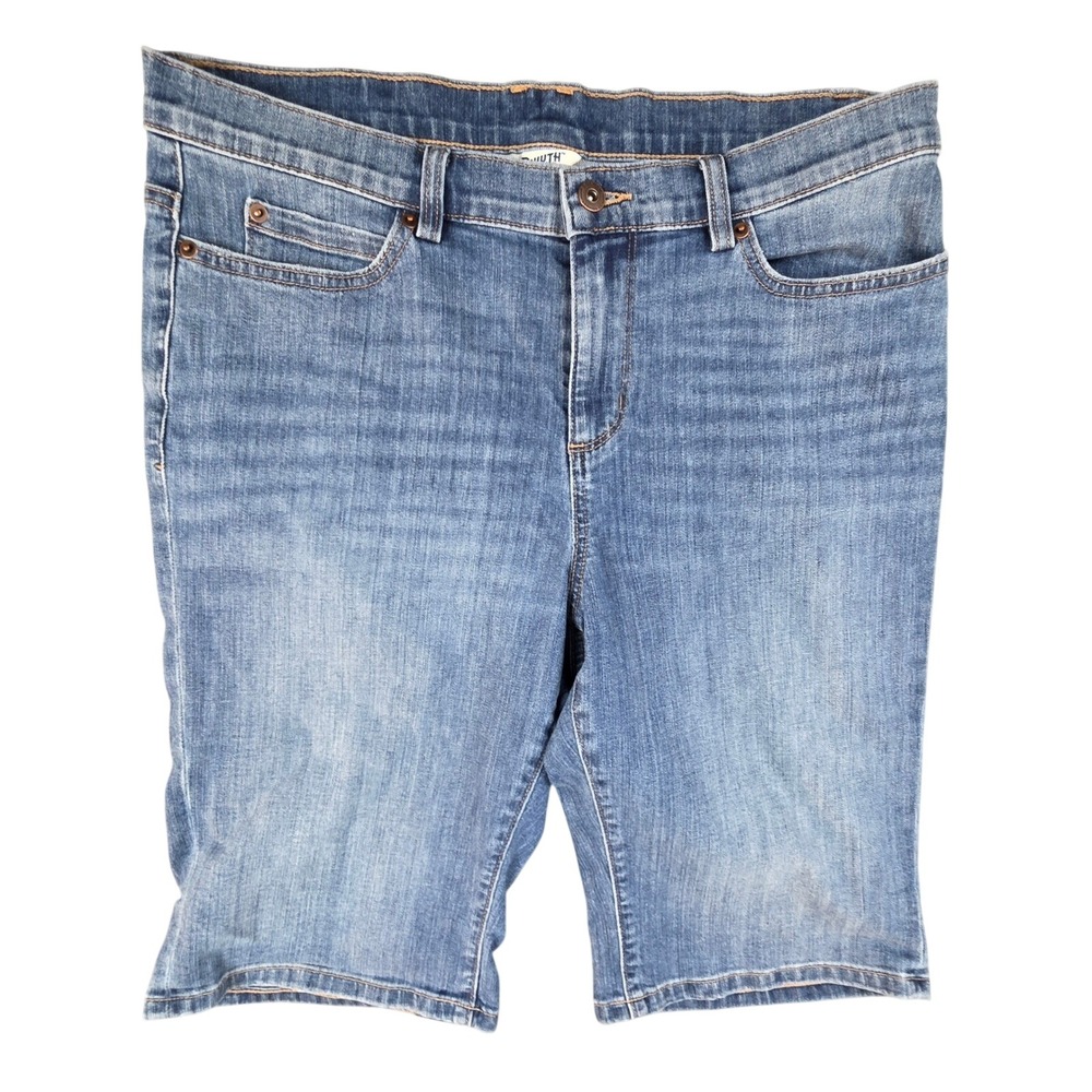 Duluth Trading Co Womens Size 14 Blue Denim Bermuda Shorts Mid Rise Medium Wash